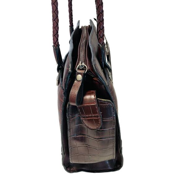 Bueno Faux Leather Medium Alligator Print Embossed Satchel Shoulder Brown - Picture 5 of 10